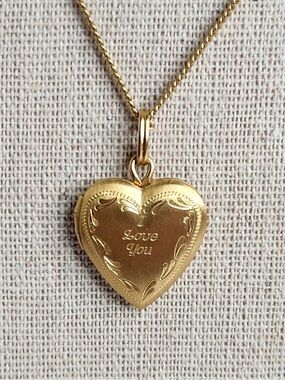 Vtg Van Dell 14K GF Gold Tone Heart Locket Necklace I Love You Signed USA